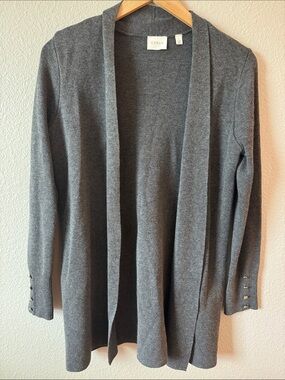 Cyrus Open-Front Gray Women's Cardigan with Cuff Buttons